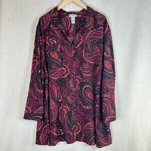 Catherines Womens Button Up Top Size 4X Paisley Modest Office‎ Career Fall Artsy